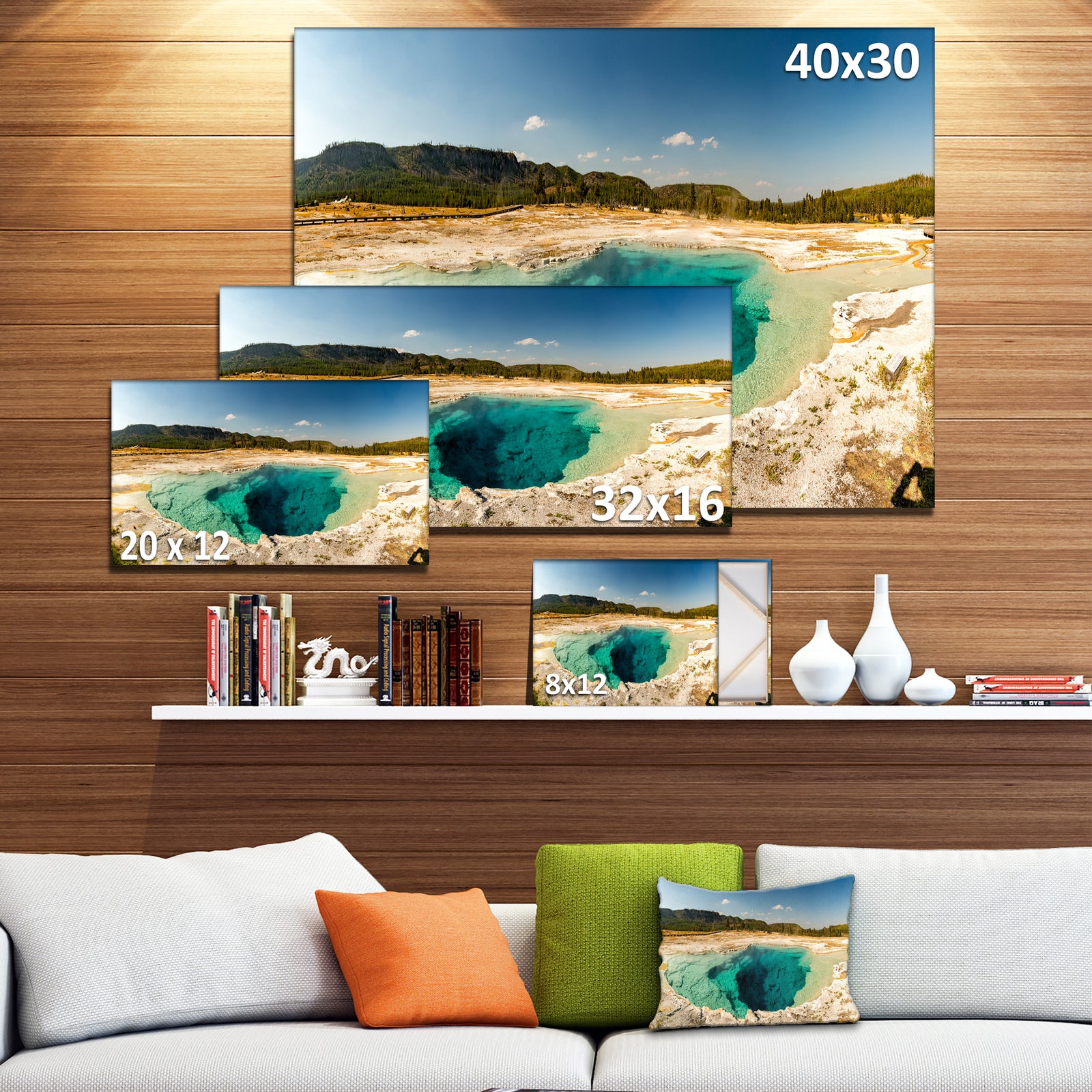 Yellow Stone Pool Panorama - Landscape Print Wall Artwork