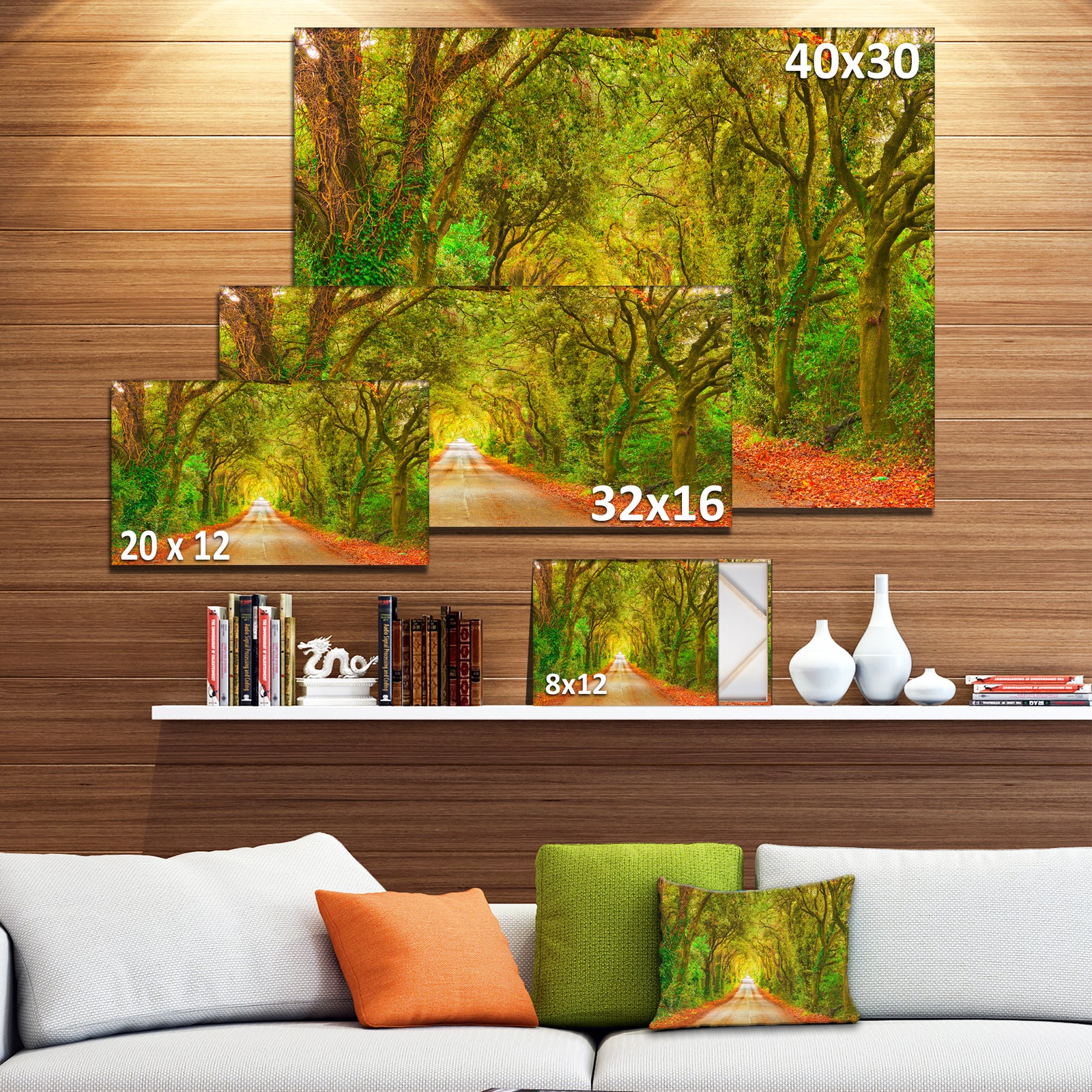 Fall Greenery and Road Straight Ahead - Oversized Forest Canvas Art
