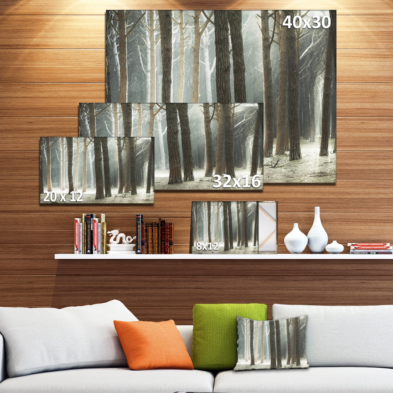 Maritime Pine Tree Forest with Rays - Oversized Forest Canvas Art