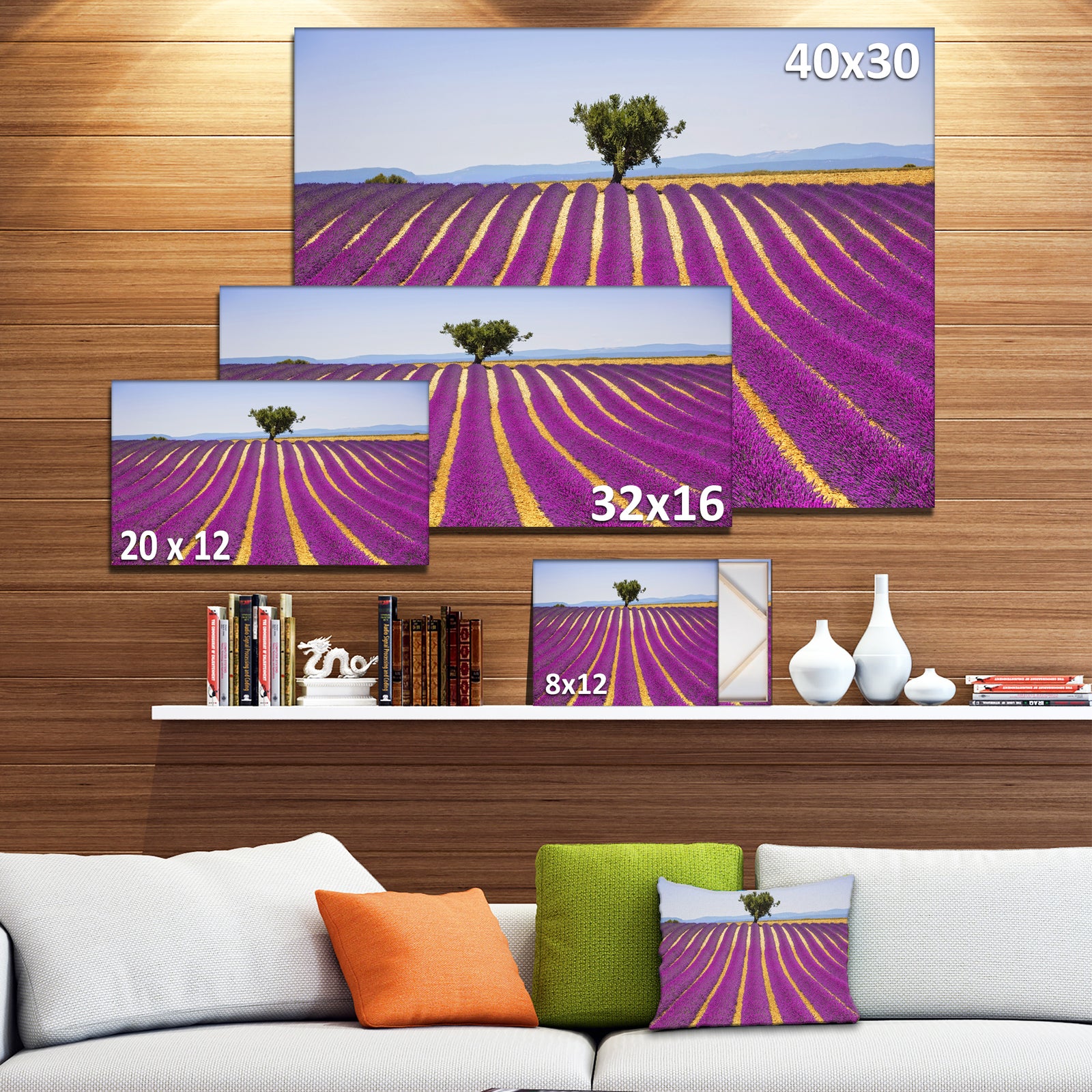 Lavender and Lonely Tree Uphill - Oversized Landscape Wall Art Print