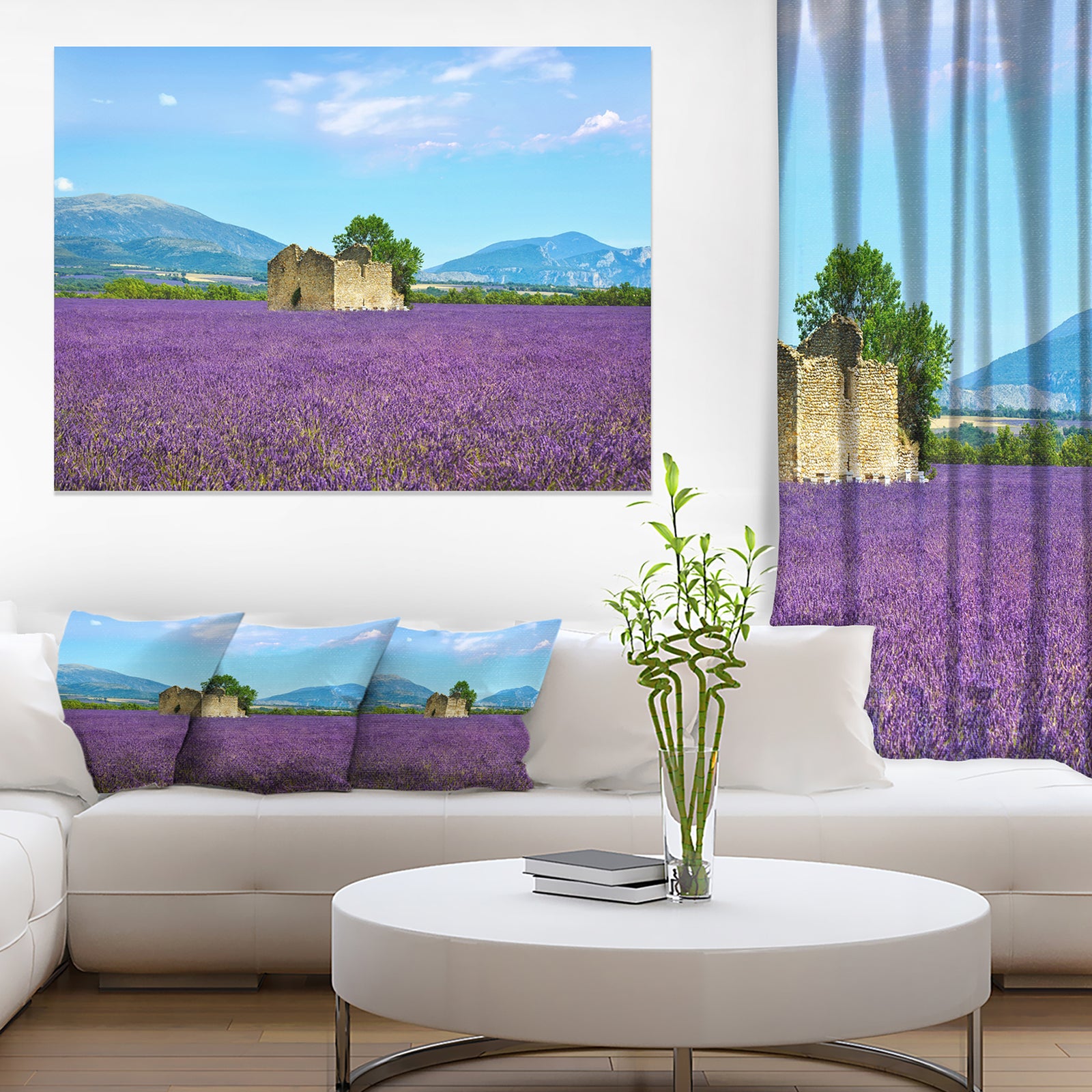 Old House and Tree in Lavender Field - Oversized Landscape Wall Art Print