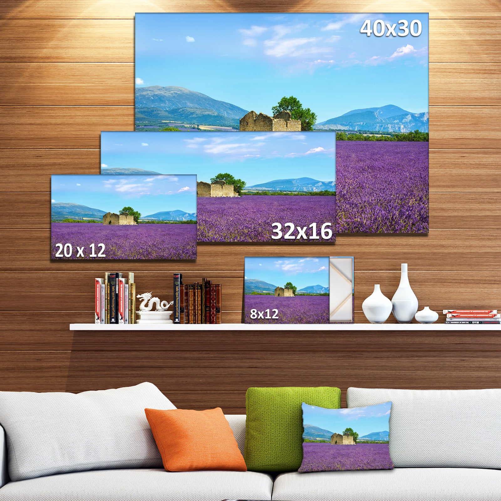 Old House and Tree in Lavender Field - Oversized Landscape Wall Art Print