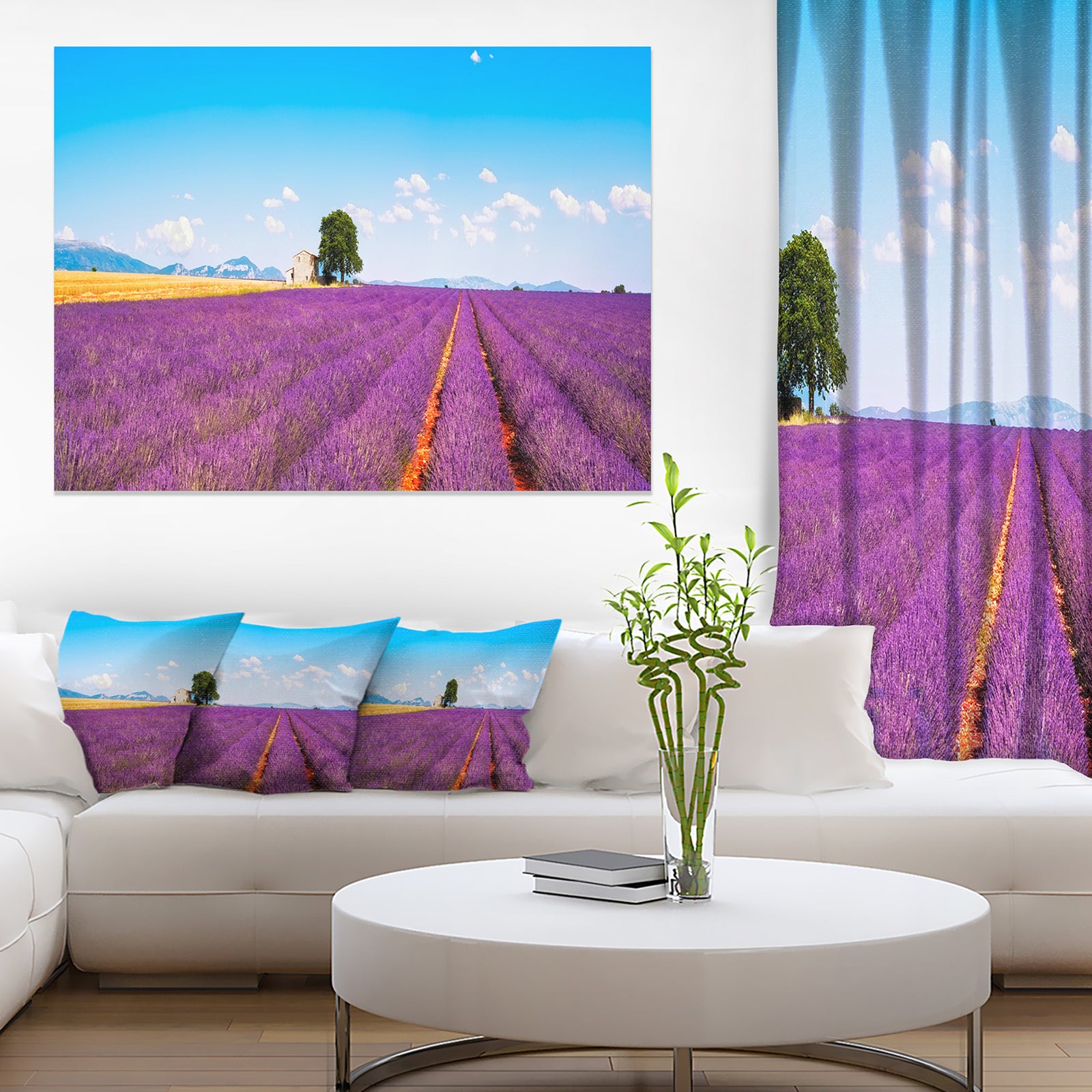 Remote House and Tree in Lavender Field - Oversized Landscape Wall Art Print