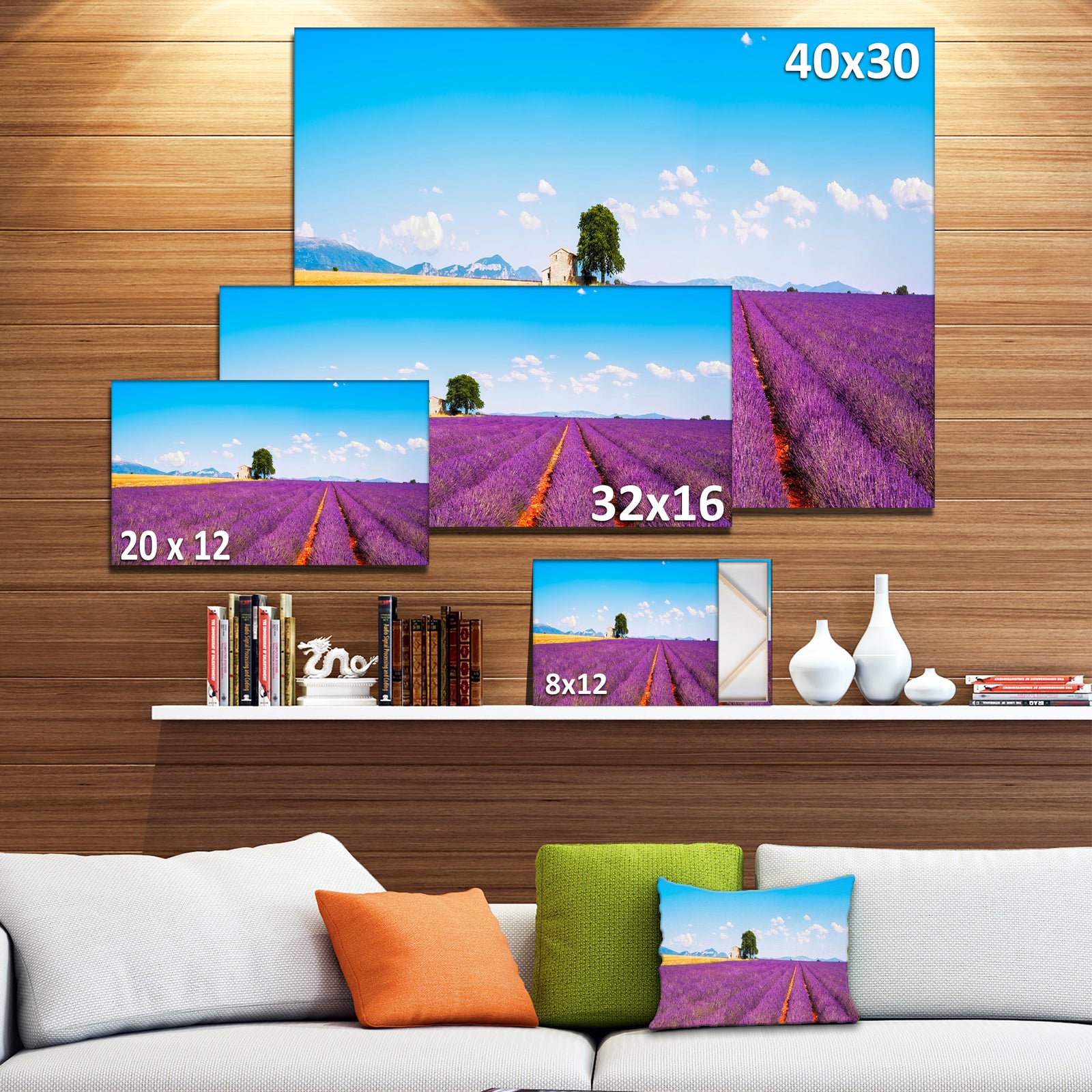 Remote House and Tree in Lavender Field - Oversized Landscape Wall Art Print