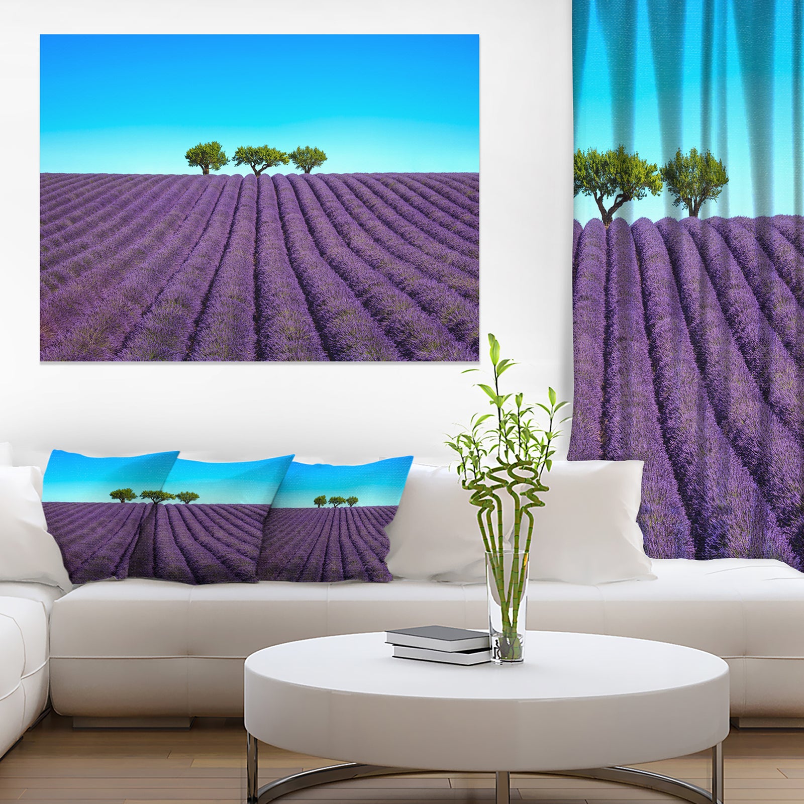 Lavender Flowers and Uphill Green Trees - Oversized Landscape Wall Art Print