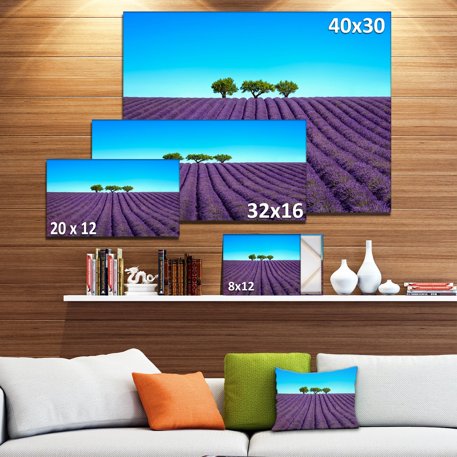 Lavender Flowers and Uphill Green Trees - Oversized Landscape Wall Art Print
