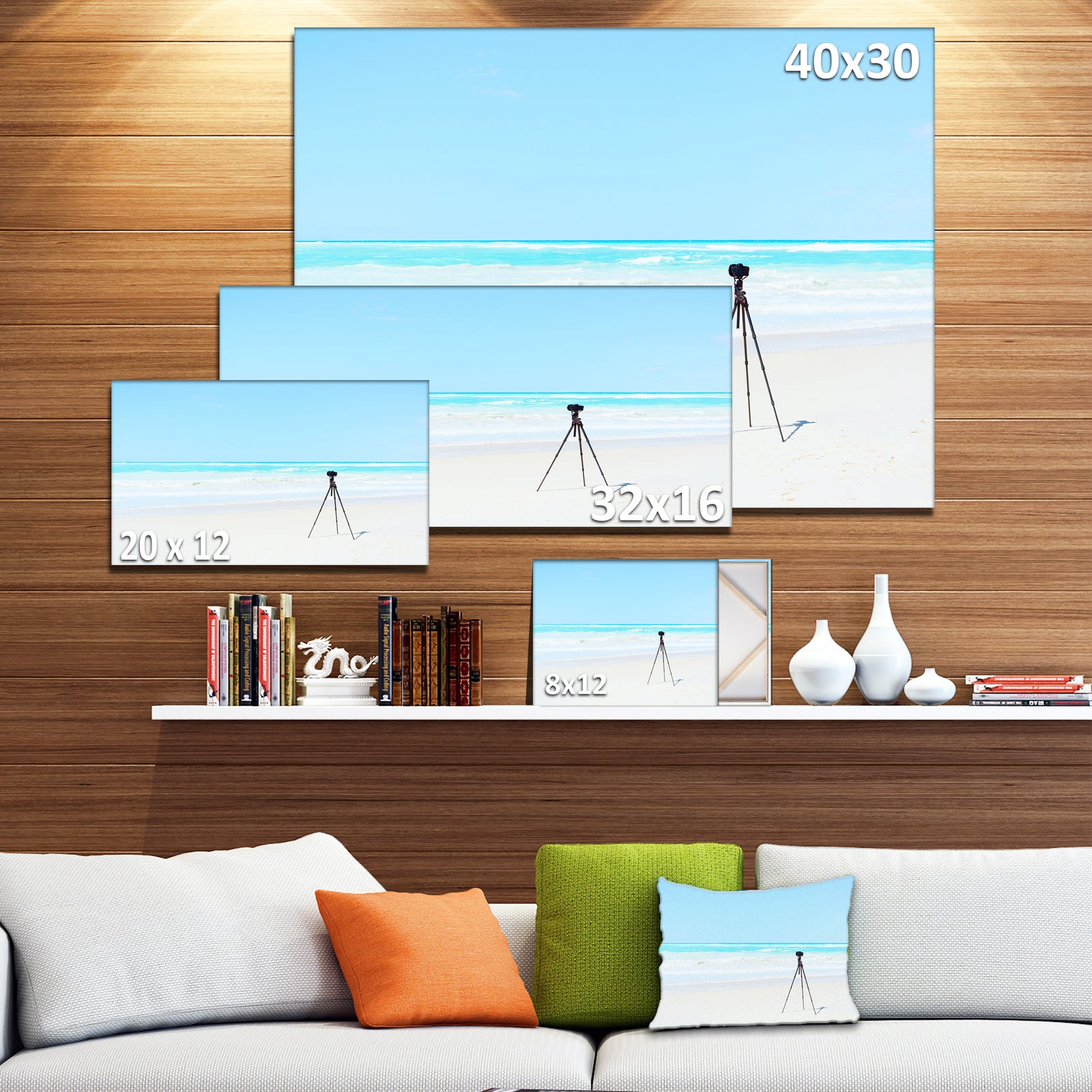 Digital Camera and Tripod on Beach - Oversized Landscape Wall Art Print