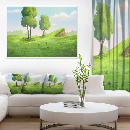 Green Garden with Mound and Trees - Oversized Landscape Wall Art Print