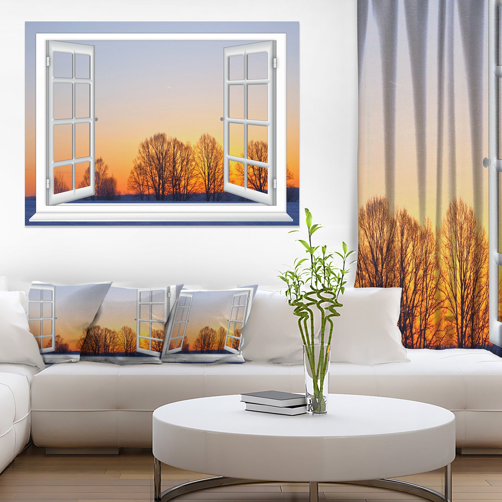 Window to Sunset over the Snow - Oversized Landscape Wall Art Print