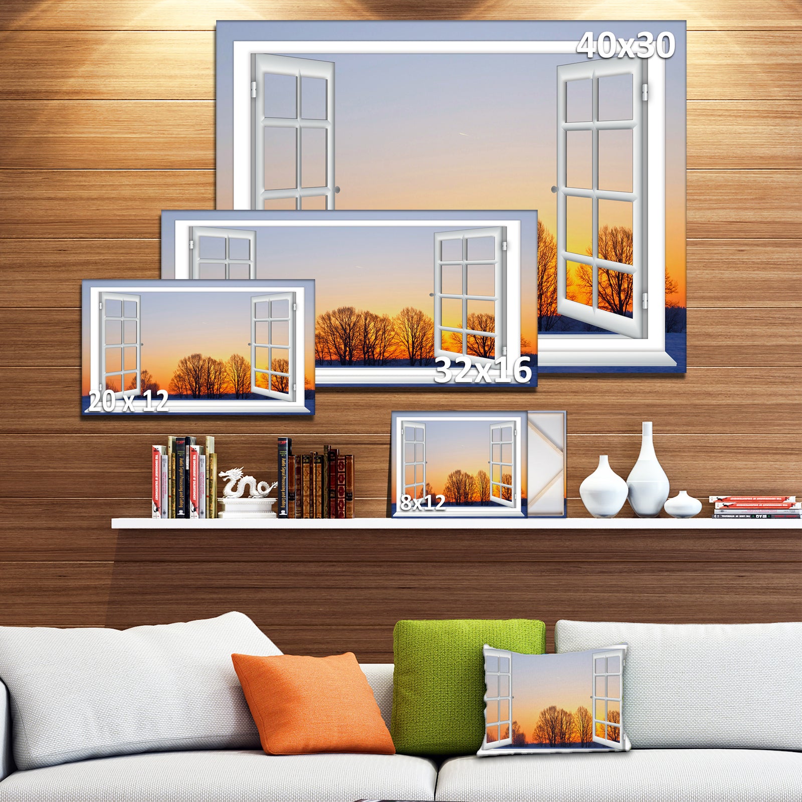 Window to Sunset over the Snow - Oversized Landscape Wall Art Print