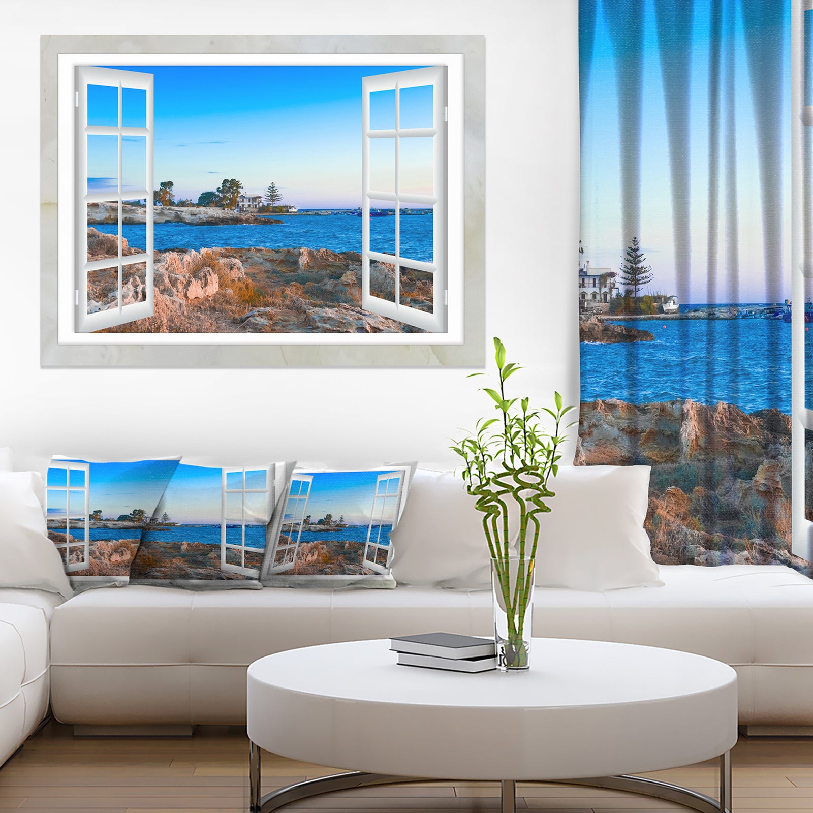 Open Window to Blue Seashore - Oversized Landscape Wall Art Print