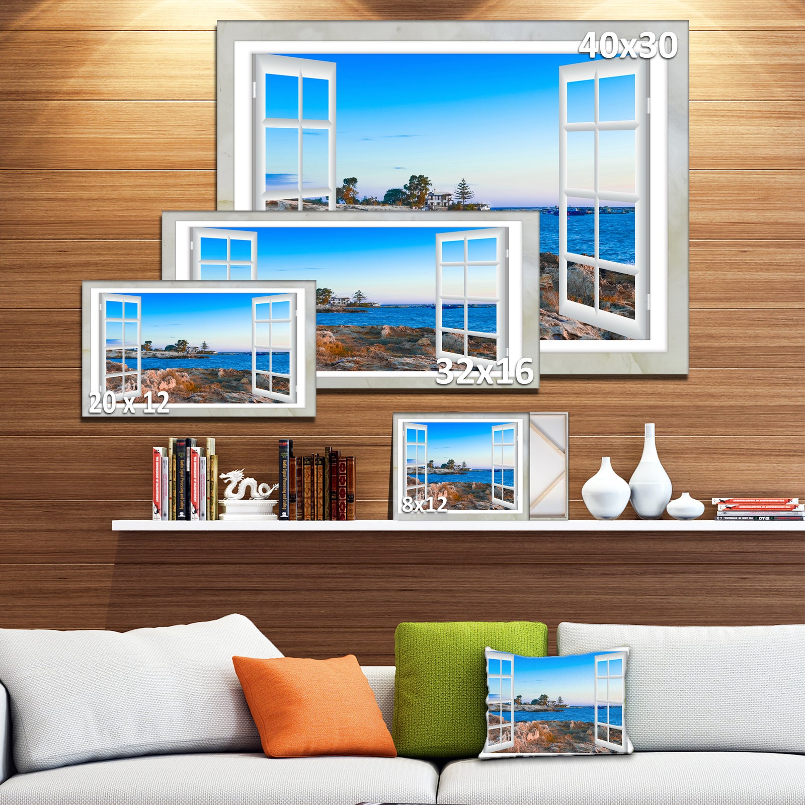 Open Window to Blue Seashore - Oversized Landscape Wall Art Print