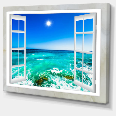 Open Window to Wavy Ocean - Extra Large Seashore Canvas Art