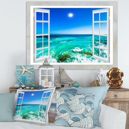 Open Window to Wavy Ocean - Extra Large Seashore Canvas Art
