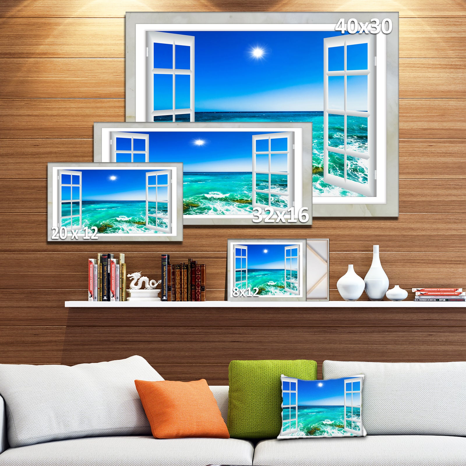 Open Window to Wavy Ocean - Extra Large Seashore Canvas Art