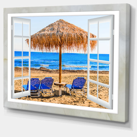 Window Open to Beach Hut with Chairs - Extra Large Seashore Canvas Art