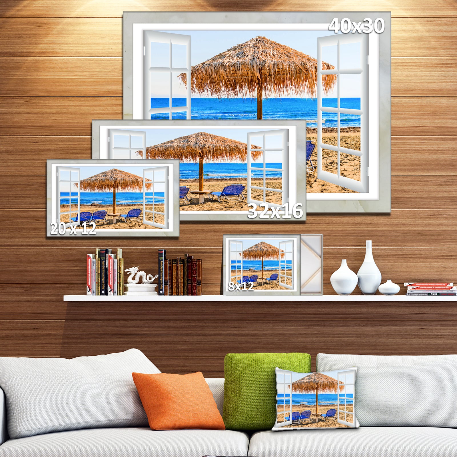 Window Open to Beach Hut with Chairs - Extra Large Seashore Canvas Art