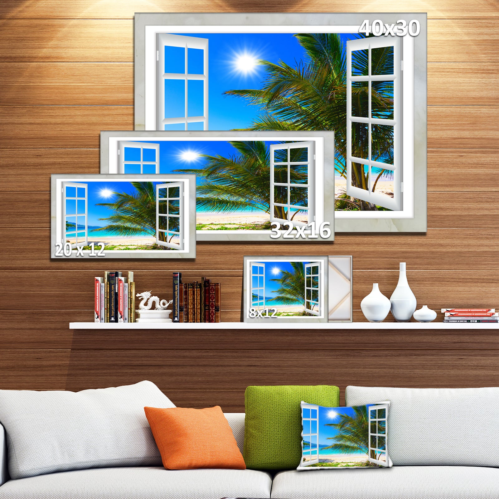 Window Open to Beach with Palm - Extra Large Seashore Canvas Art