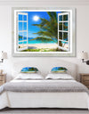 Window Open to Beach with Palm - Extra Large Seashore Canvas Art