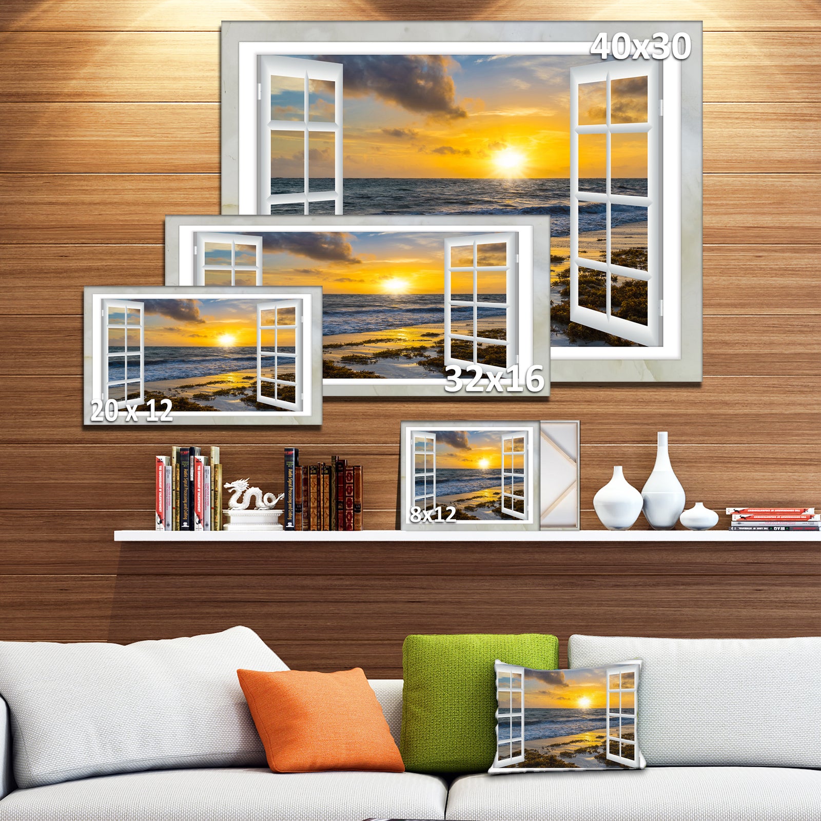 Open Window to Bright Yellow Sunset - Modern Seascape Canvas Artwork
