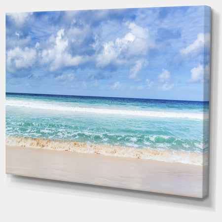 Tranquil Beach under White Clouds - Modern Seascape Canvas Artwork