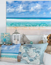 Tranquil Beach under White Clouds - Modern Seascape Canvas Artwork