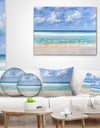 Tranquil Beach under White Clouds - Modern Seascape Canvas Artwork