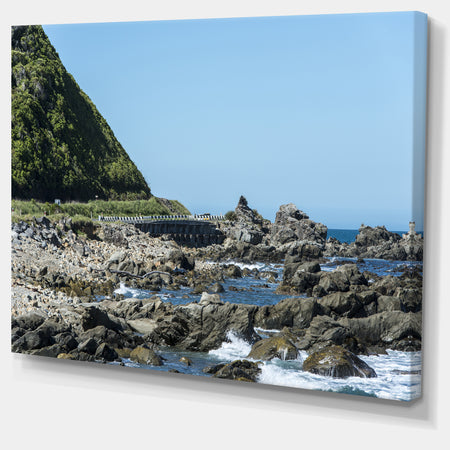 Beautiful New Zealand Rocky Beach - Modern Seascape Canvas Artwork