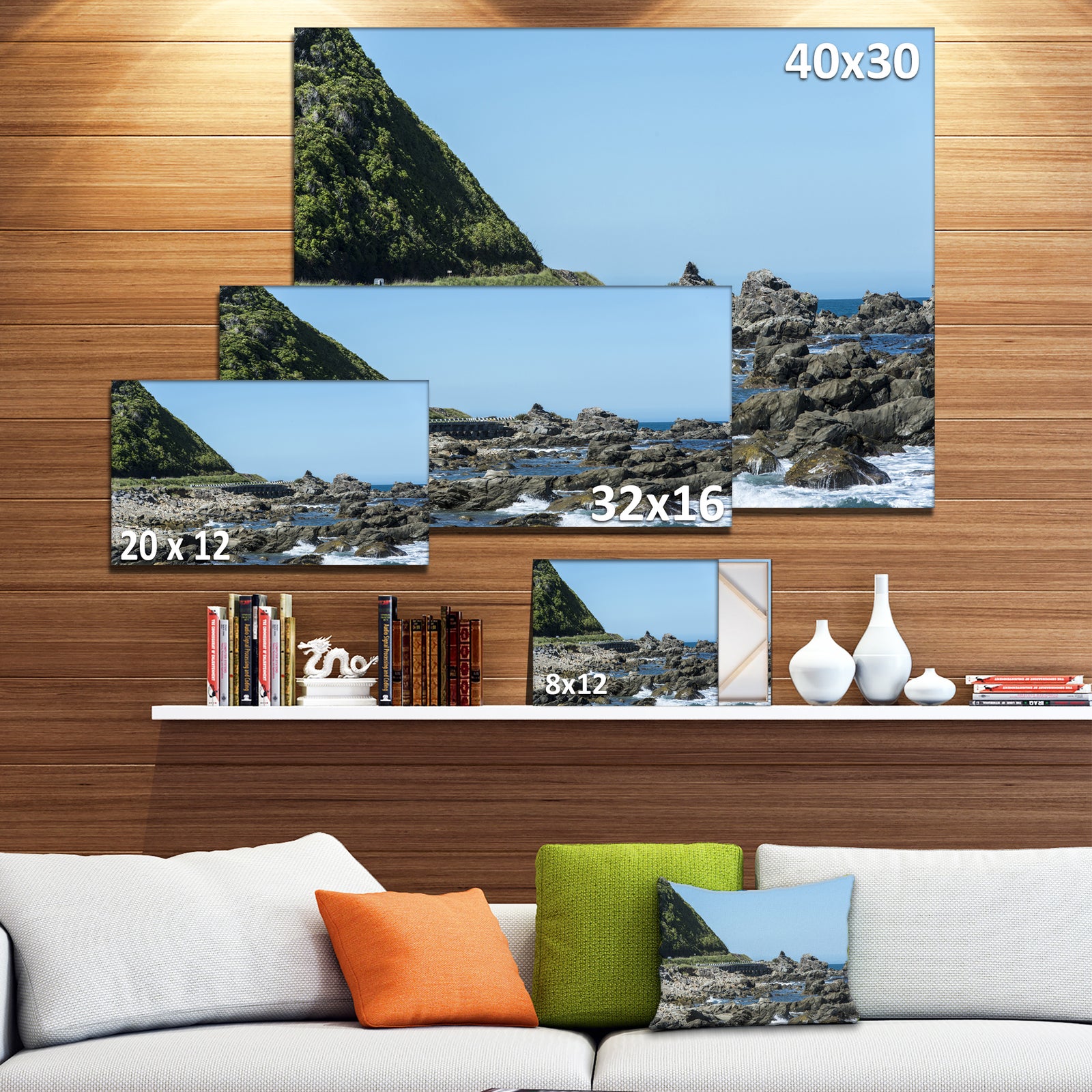 Beautiful New Zealand Rocky Beach - Modern Seascape Canvas Artwork