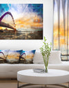 Color Red Bridge Sunset Taiwan - Modern Seascape Canvas Artwork