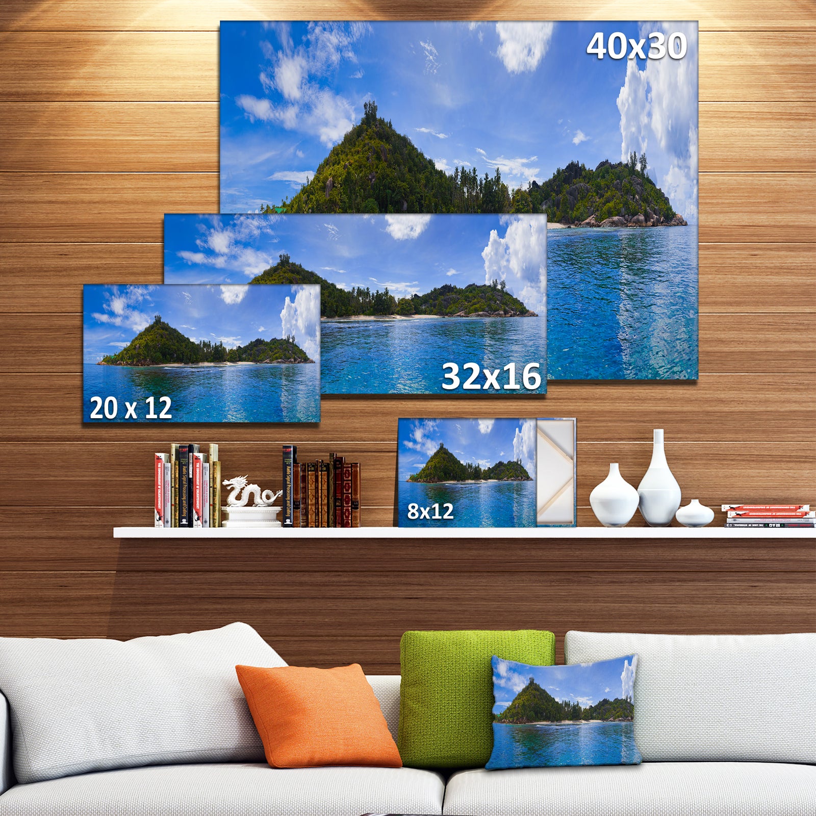 Tropical Island at Seychelles Panorama - Modern Seascape Canvas Artwork