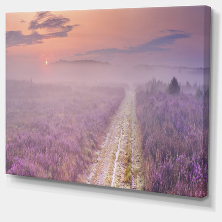 Path through Blooming Heather - Landscape Art Canvas Print