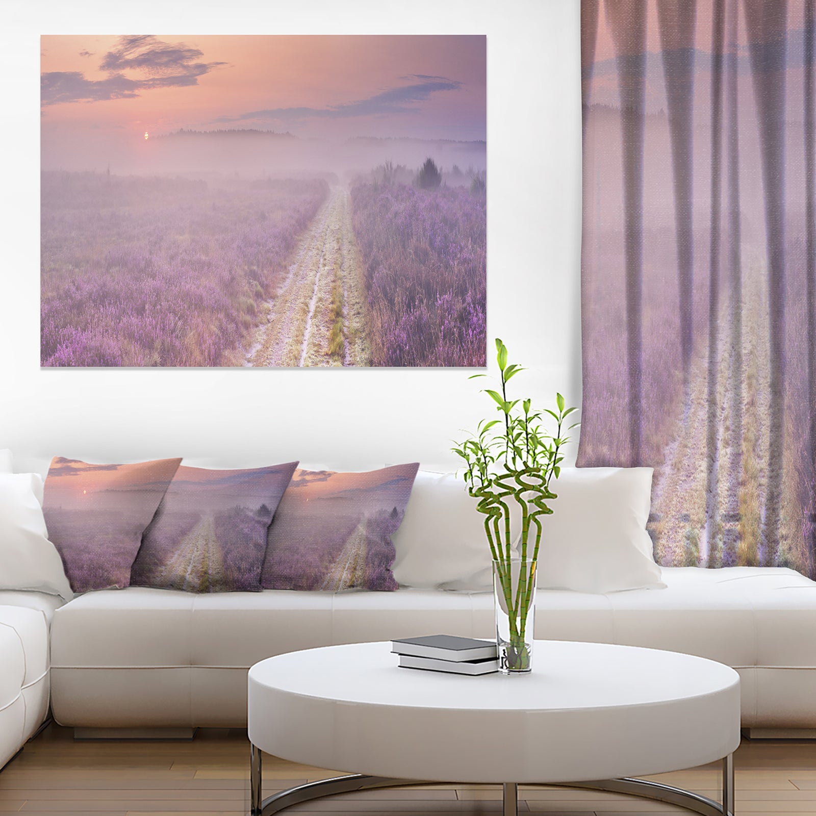 Path through Blooming Heather - Landscape Art Canvas Print