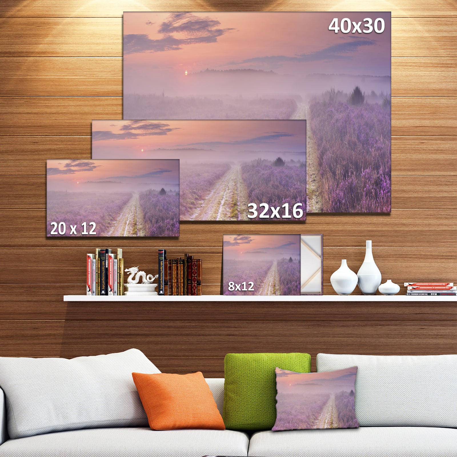 Path through Blooming Heather - Landscape Art Canvas Print