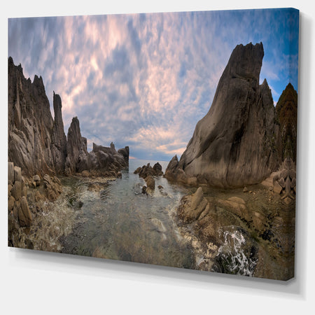 Rocky Beach East Sea on Overcast Day - Landscape Art Canvas Print