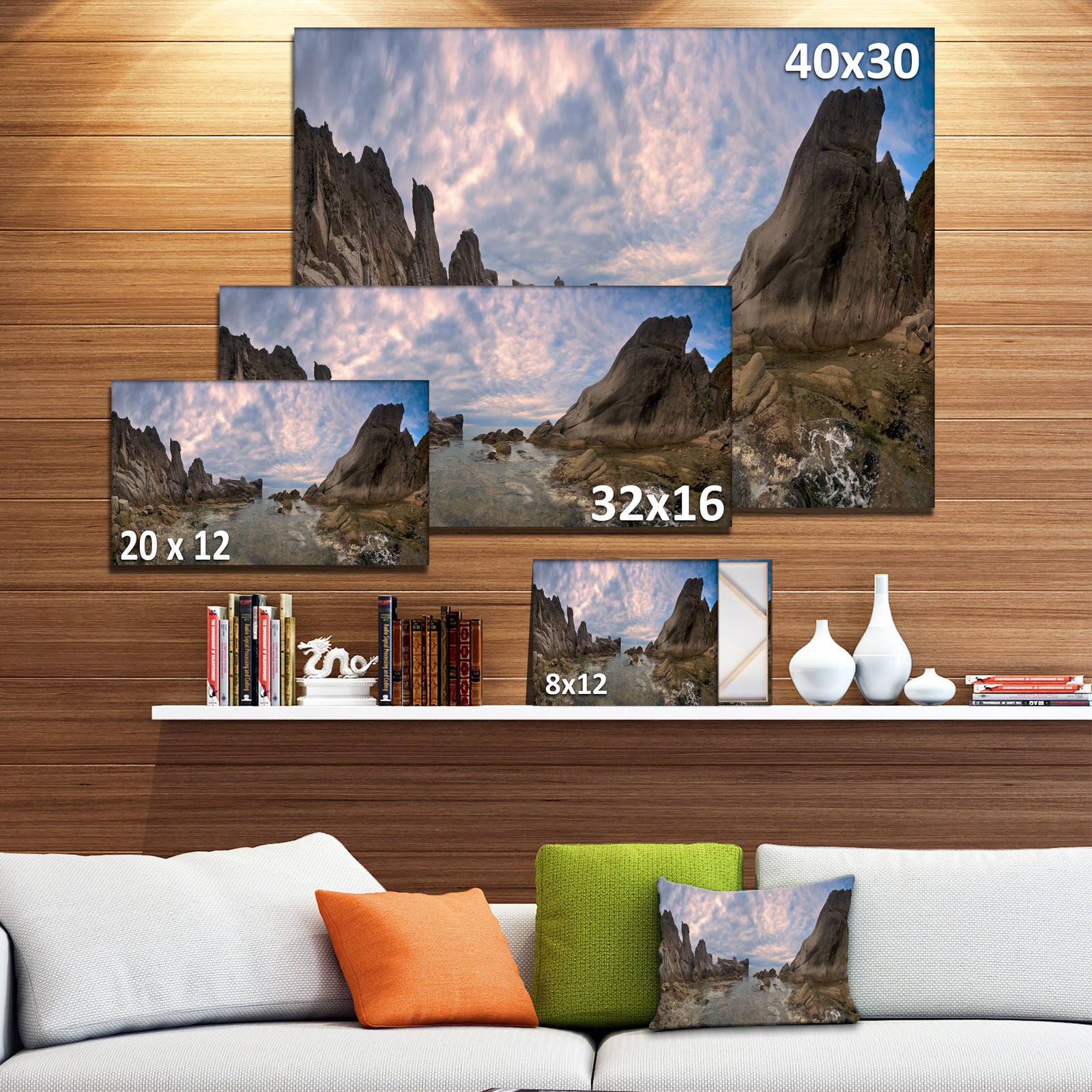 Rocky Beach East Sea on Overcast Day - Landscape Art Canvas Print