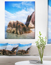 Massive Rocks in Seychelles Beach - Modern Seascape Canvas Artwork