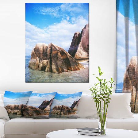 Massive Rocks in Seychelles Beach - Modern Seascape Canvas Artwork