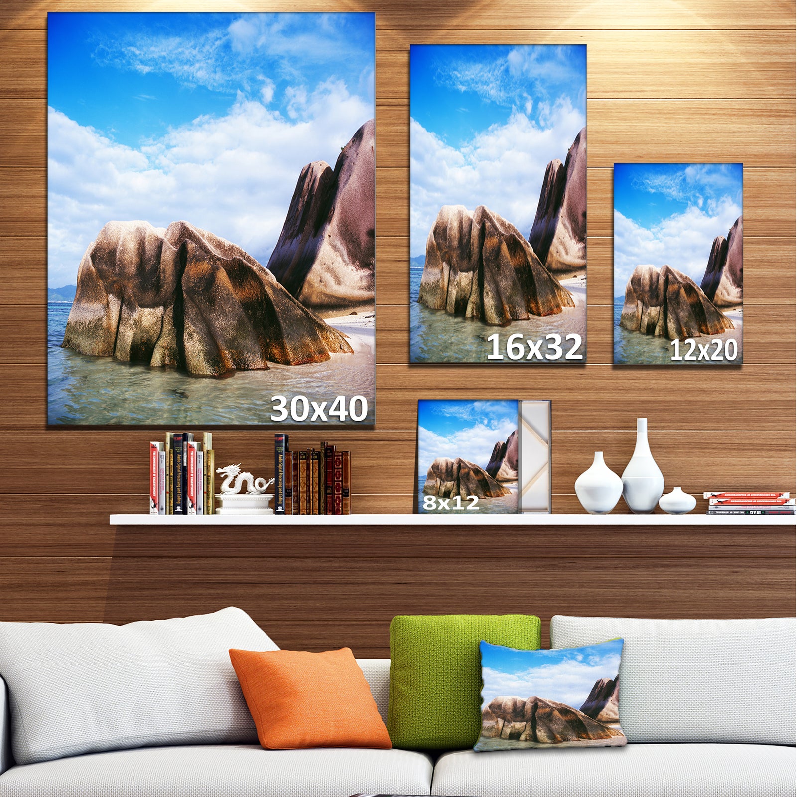 Massive Rocks in Seychelles Beach - Modern Seascape Canvas Artwork