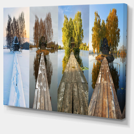 Houses on Small Island Panorama - Modern Seascape Canvas Artwork