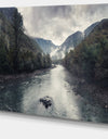 Mountain River with Fog and Rain - Modern Seascape Canvas Artwork