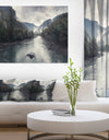 Mountain River with Fog and Rain - Modern Seascape Canvas Artwork