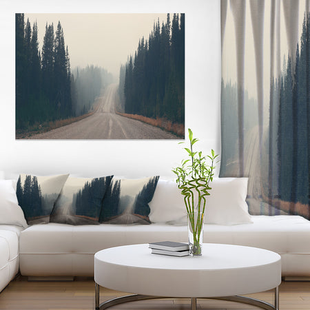 Foggy Road in Forest in Banff Park - Modern Seascape Canvas Artwork