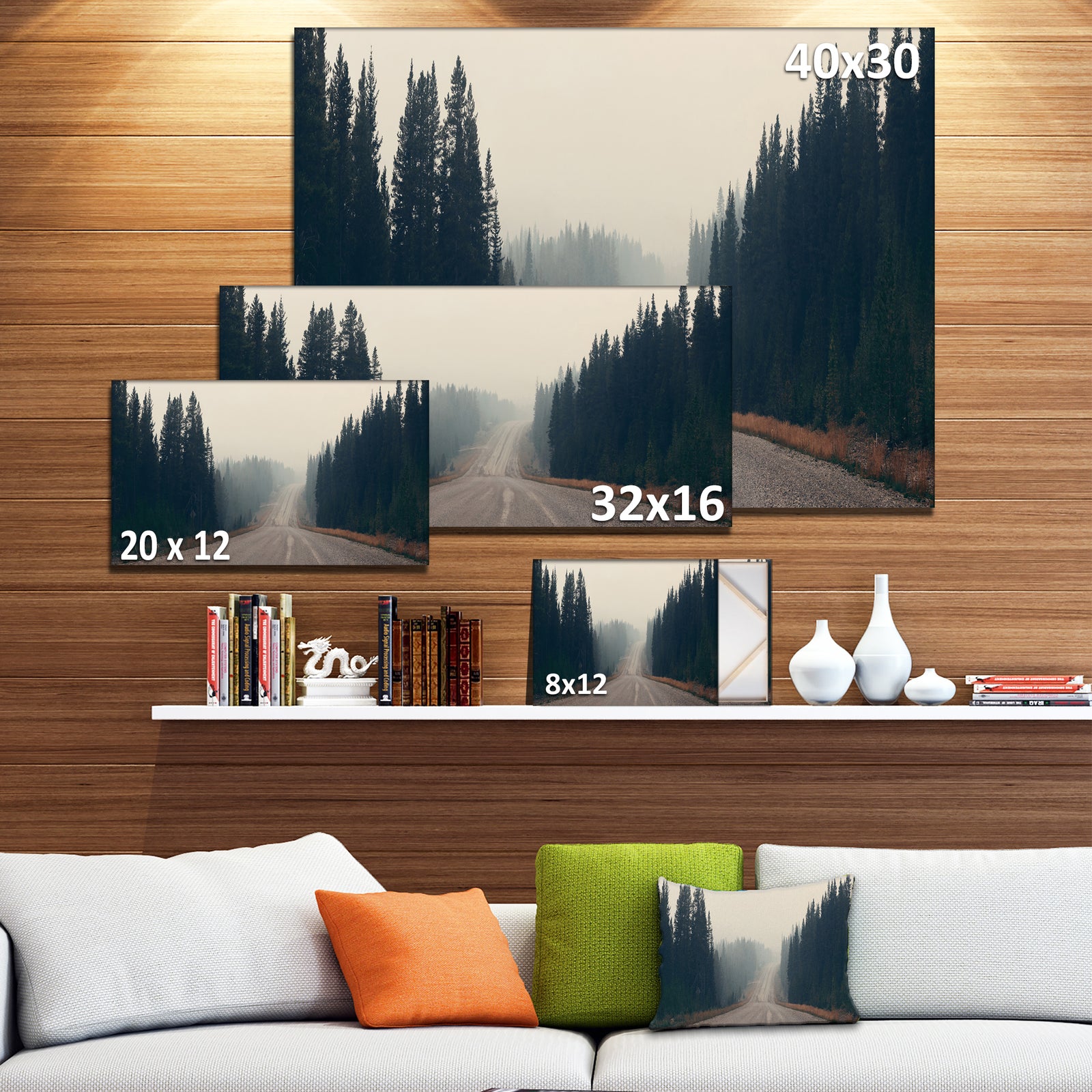 Foggy Road in Forest in Banff Park - Modern Seascape Canvas Artwork