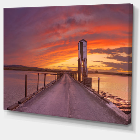 Holy Island of Lindisfarne Panorama - Wooden Sea Bridge Canvas Wall Art