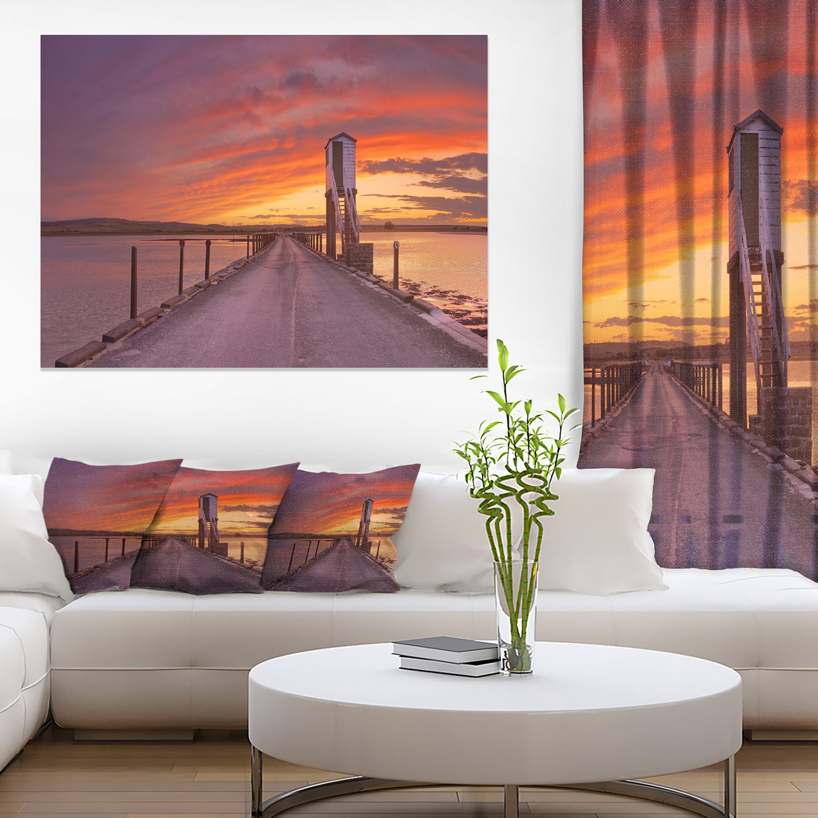 Holy Island of Lindisfarne Panorama - Wooden Sea Bridge Canvas Wall Art