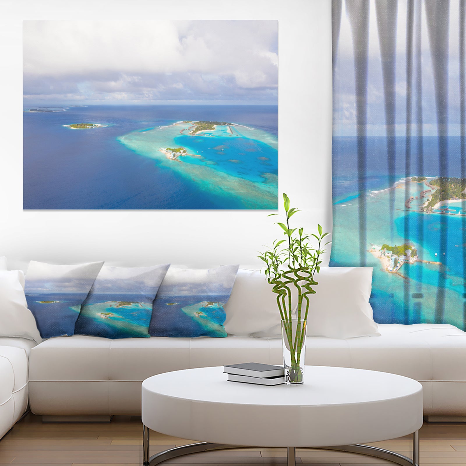Aerial View of Maldives Island - Modern Seascape Canvas Artwork
