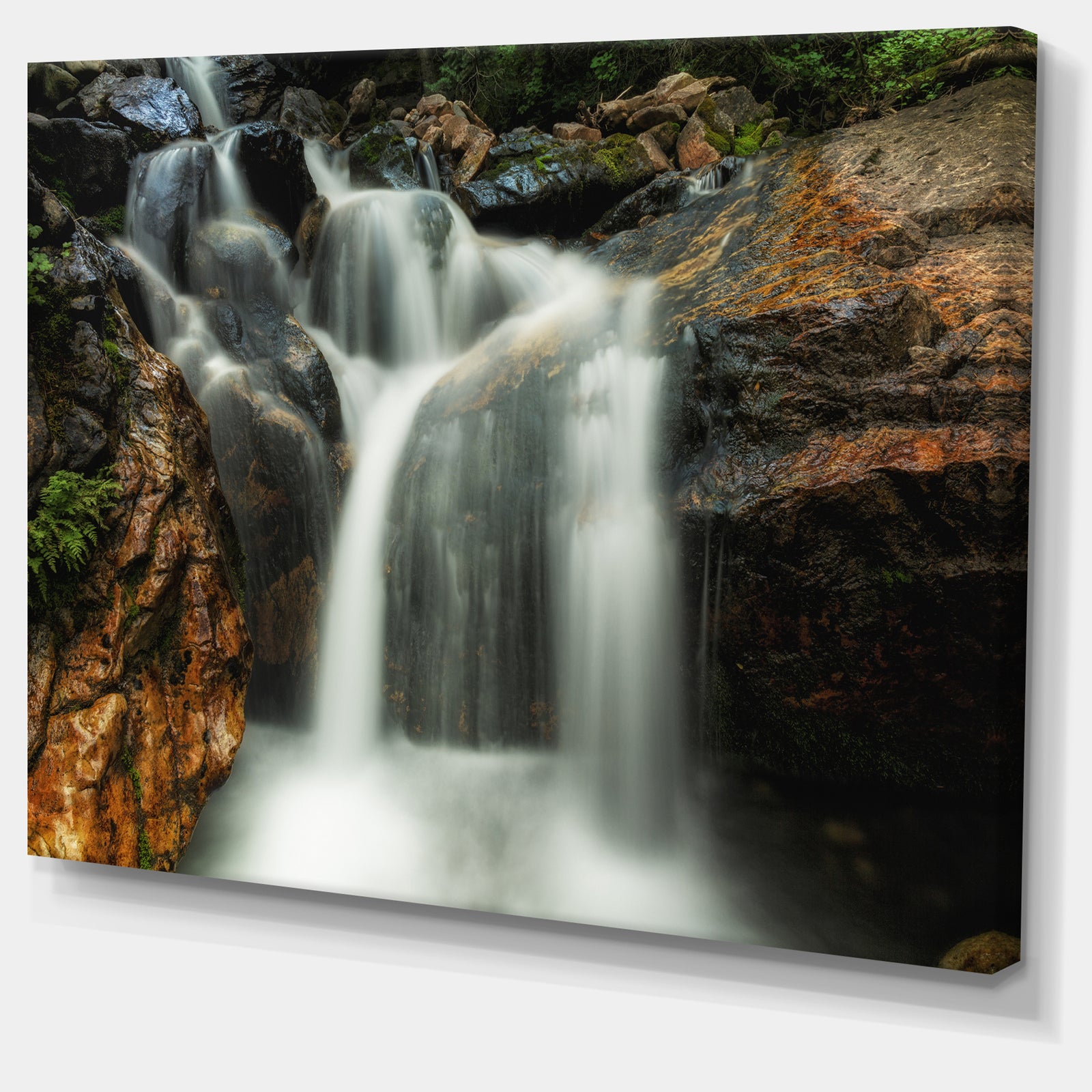 Slow Motion Waterfall on Rocks - Landscape Art Canvas Print