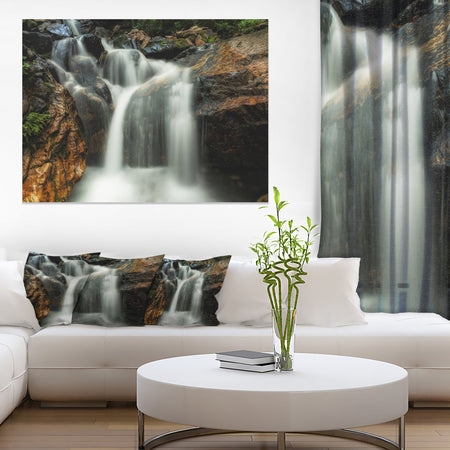 Slow Motion Waterfall on Rocks - Landscape Art Canvas Print