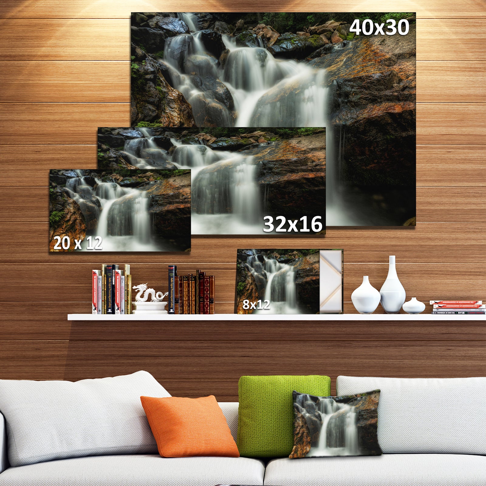 Slow Motion Waterfall on Rocks - Landscape Art Canvas Print